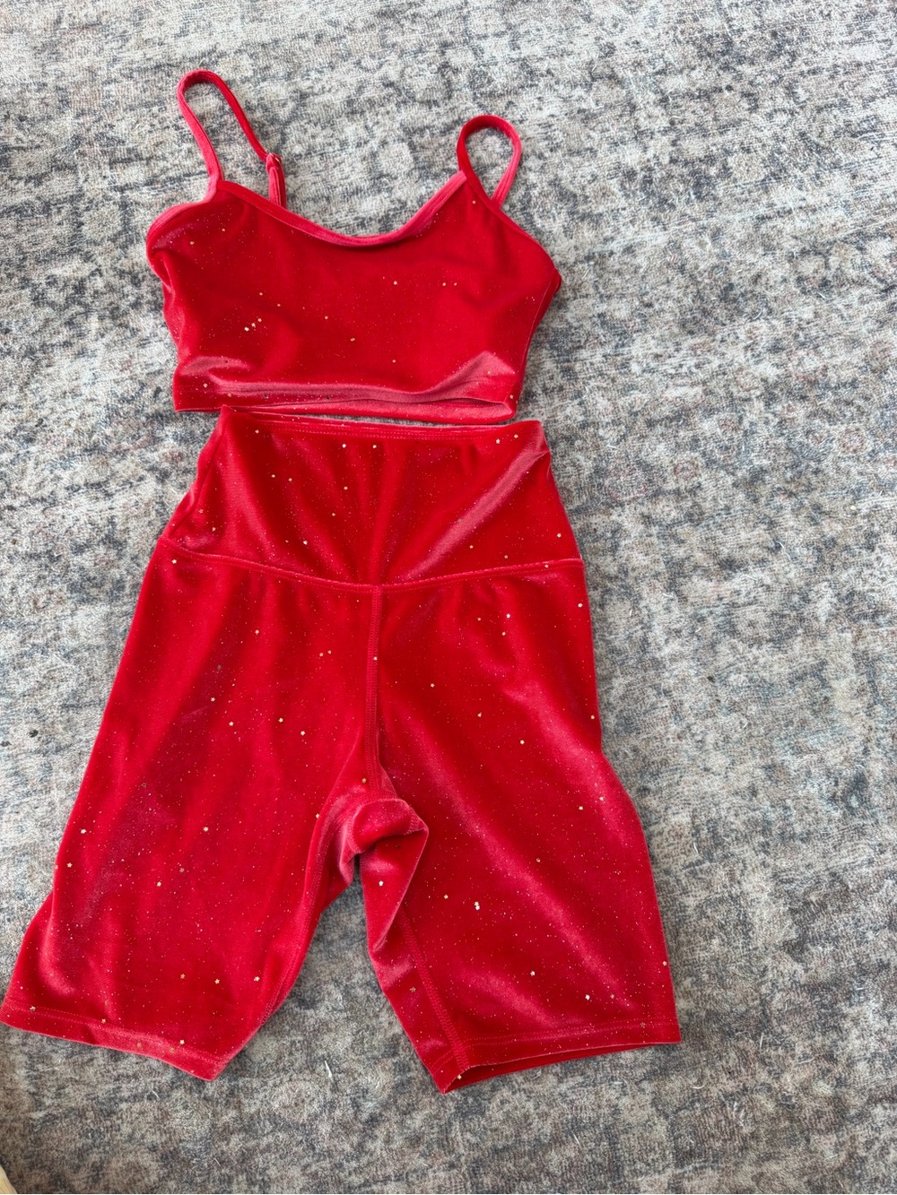Beach Riot Red Velvet Sparkle Crop Top & High-Waist Biker Shorts